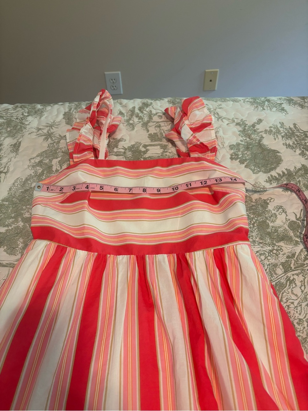 J. Crew sz 4 Pink & White Striped Sundress ruffle straps flounce hem sundress - Picture 4 of 15